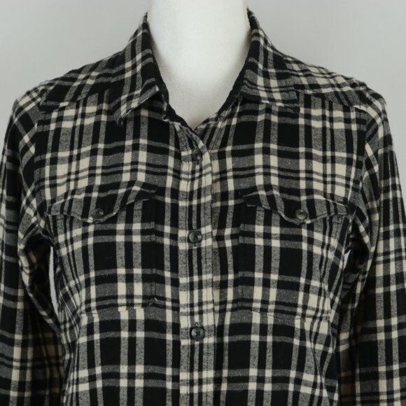 Kavu Women's XS Black & White Plaid Cotton Flannel Long Sleeve Button Up Shirt - Picture 2 of 9
